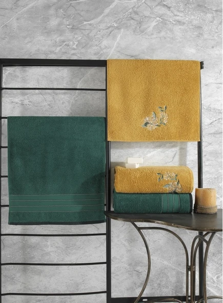 Cotton Box%100 Pamuk Hamam Havlu Seti Colorful Yeşil-Sarı