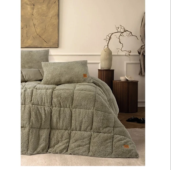 Cotton Box Tek Kişilik Peluş Yorgan Seti Taş