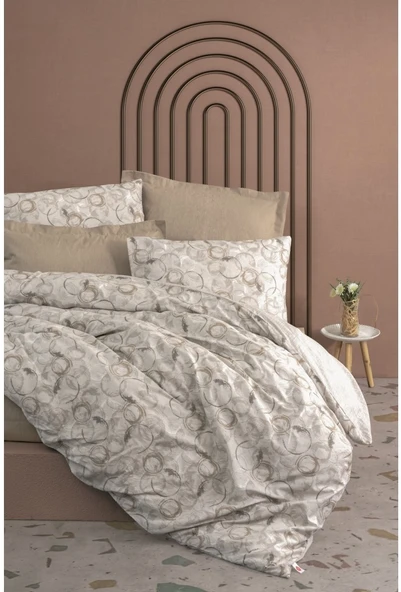 Cotton Box Rnf Minimal tek Kişilik Nevresim Takımı lastikli çarşaf Moıl Bej