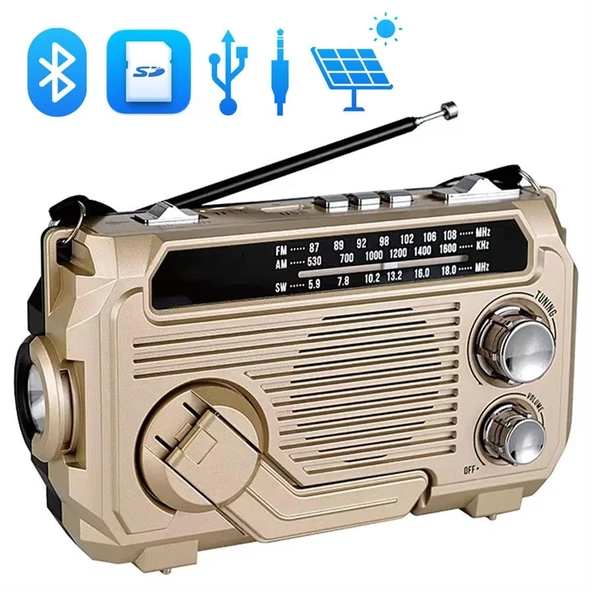 Puxing PX-777 Portatif Analog Radyo FM-USB-SD-AUX-Bluetooth Lityum Pilli Solar Güneş Panelli