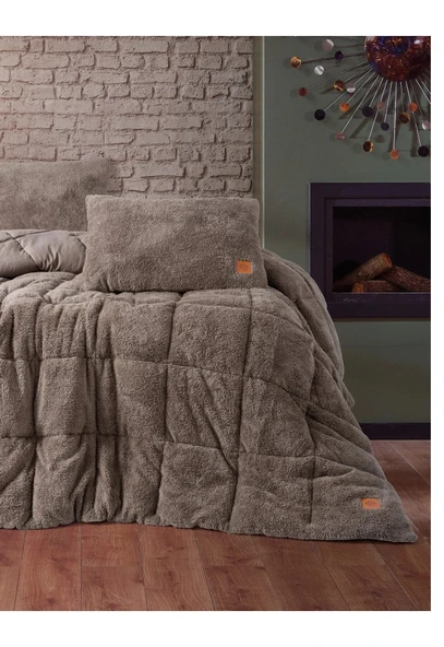 Cotton Box Tek Kişilik Peluş Yorgan Seti Bej