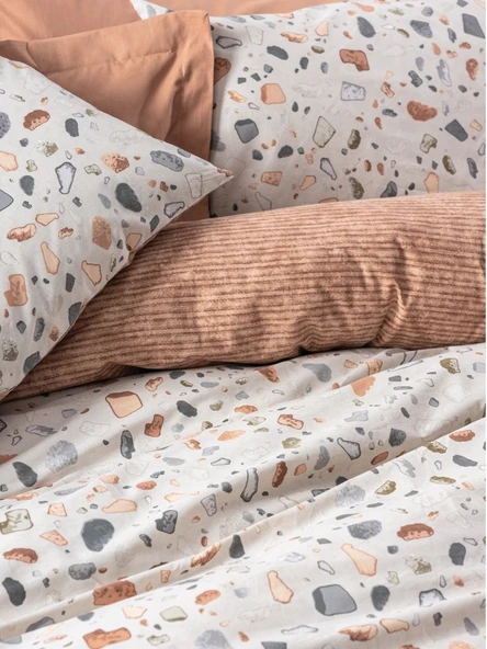 Cotton Box Rnf Minimal Çift Kişilik Nevresim Takımı lastikli çarşaf  Onıks Karemel - 2