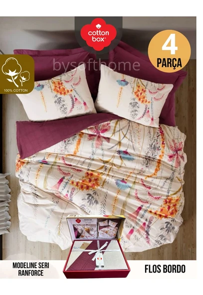 Cotton Box Rnf Modeline Çift Kişilik Nevresim Takımı Flos Bordo