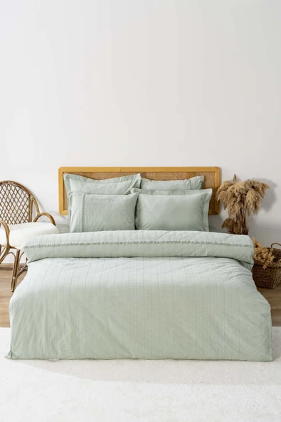 Jasmin Mint Yeşil Çift Kişilik 6 Parça Jakarlı Nevresim Takımı & Çeyiz Seti