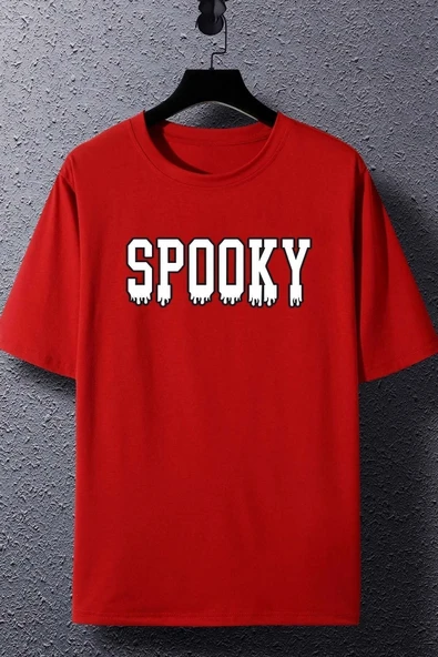 Unisex Spooky Baskılı T-shirt - Resim 4