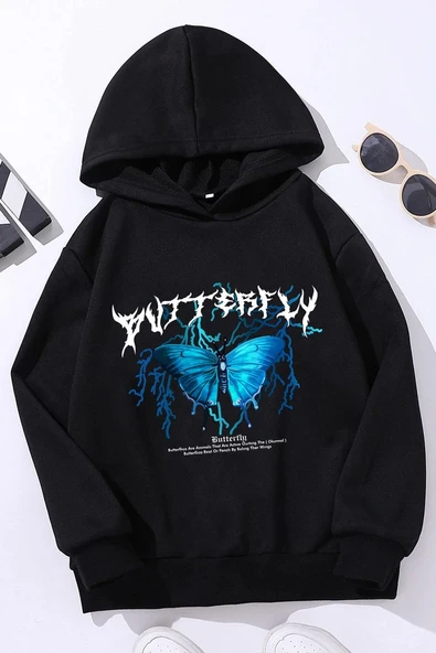 Çocuk Blue Butterfly Baskılı Sweatshirt