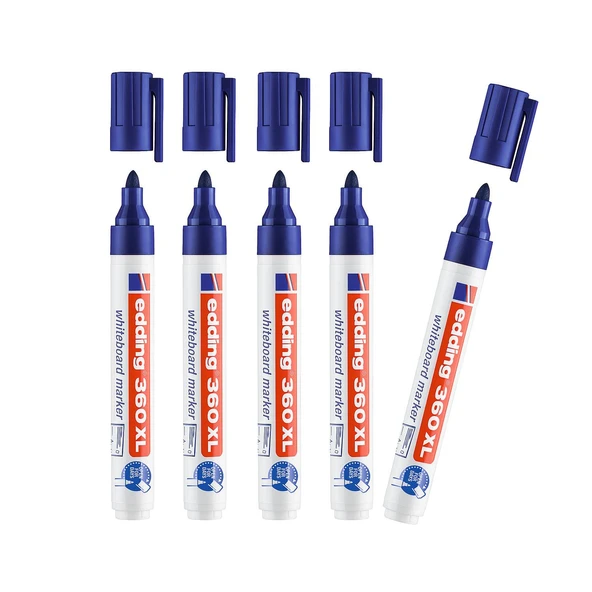 Edding 360 XL Doldurulabilir Beyaz Yazı Tahtası Kalemi Mavi 5 Li Set