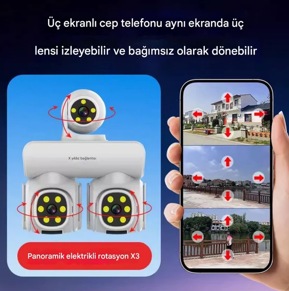 6K 12MP 10X ZOOM Üç Lensli WIFI Güvenlik  Kamerası PTZ Su Geçirmez İki Yönlü İnterkom Hareket Sensörlü - 2