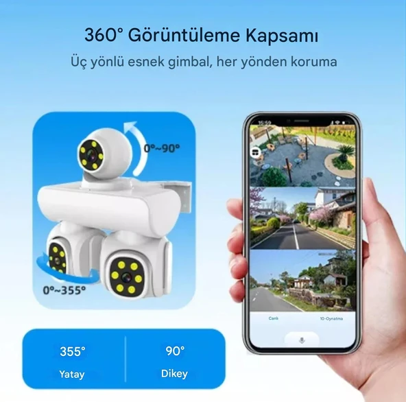6K 12MP 10X ZOOM Üç Lensli WIFI Güvenlik  Kamerası PTZ Su Geçirmez İki Yönlü İnterkom Hareket Sensörlü - 3