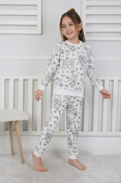 Hayal Gücünü Giy! Boyanabilir Pijama Takımı - Her Yıkamada Yeniden Tasarla - Kalem Hediyeli - 9