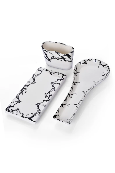 Piatti Naturali 3 parça Mutfak Seti Mermer Desen Kaşıklık Kaşık Altlığı Süngerlik Yağdanlık - 2