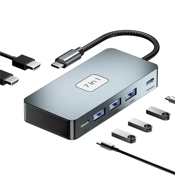 Powermaster PM-25078 7 İn Usb-C Hub Hdmi Usb 3.0 Type-C Çoklayıcı Dağıtıcı