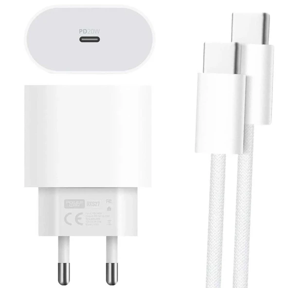 Powerway RXS27 20W Type-C Şarj Adaptörü - Kablo Seti (Apple 15 Pro-Pro Max Uyumlu)