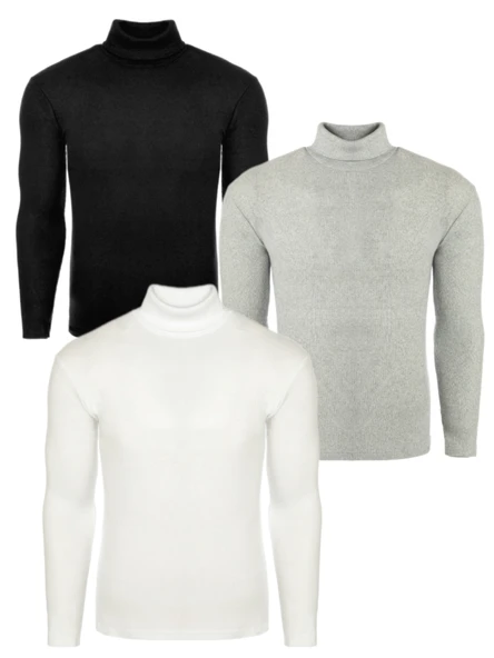 3'lü Paket Erkek Boğazlı Balıkçı Triko Kazak