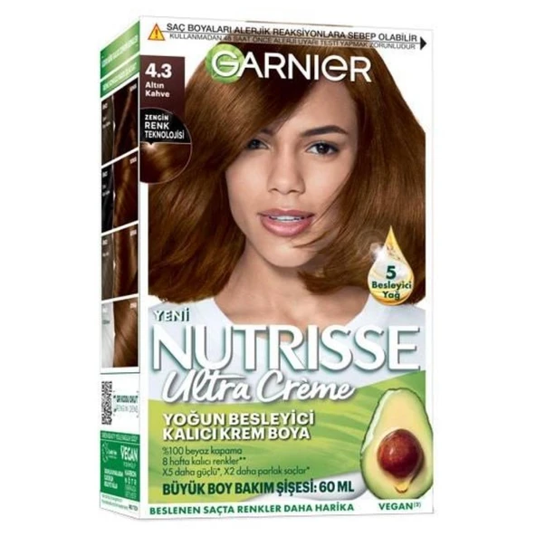 Garnier Nutrisse Yoğun Besleyici Kalıcı Krem Saç Boyası 4-3 Altın Kahve