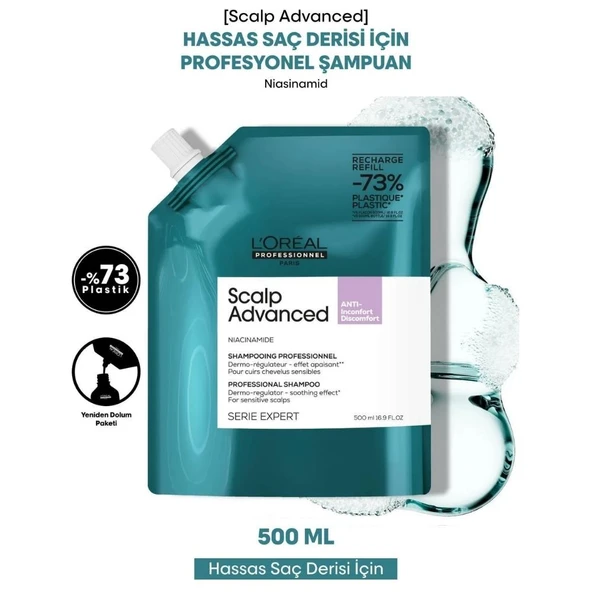 Loreal Professionnel Scalp Advanced Hassas Saç Derisi için Profesyonel Refill Şampuan 500ml ürün görseli 1