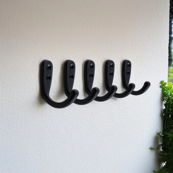 Azra Çanta Elbise Askısı 5 Adet Siyah Duvar Vestiyer Banyo Kıyafet Asma Kulp Dolap Askılık Askılığı - 6