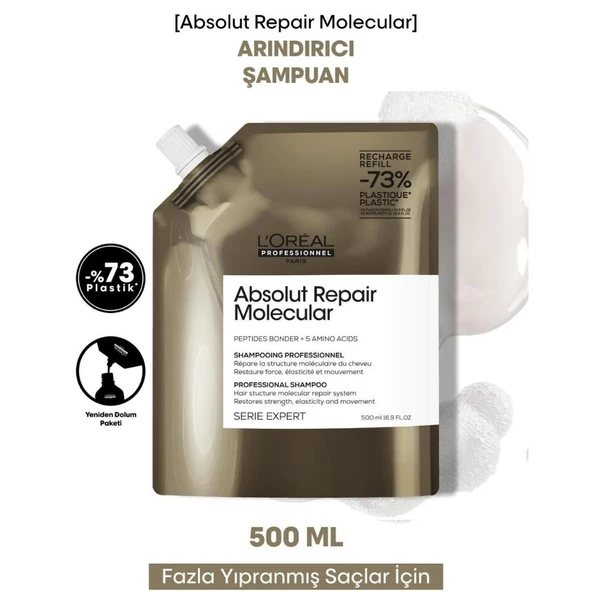 Loreal Professionnel Absolut Repair Molecular Yıpranmış Saçlar için Arındırıcı Refill Şampuan 500ml - 1