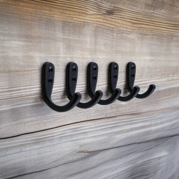 Azra Çanta Elbise Askısı 5 Adet Siyah Duvar Vestiyer Banyo Kıyafet Asma Kulp Dolap Askılık Askılığı - 5