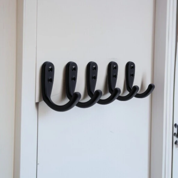 Azra Çanta Elbise Askısı 5 Adet Siyah Duvar Vestiyer Banyo Kıyafet Asma Kulp Dolap Askılık Askılığı - 4