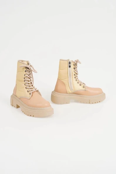 Kadın Kalın Taban Bağcıklı Postal Bot Yuvarlak Burun Günlük Fermuarlı Kışlık Ayakkabı - Resim 2