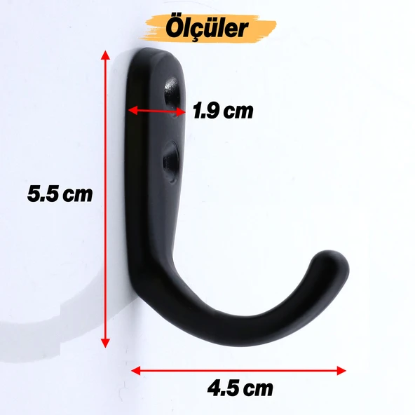 Azra Çanta Elbise Askısı 5 Adet Siyah Duvar Vestiyer Banyo Kıyafet Asma Kulp Dolap Askılık Askılığı - 2
