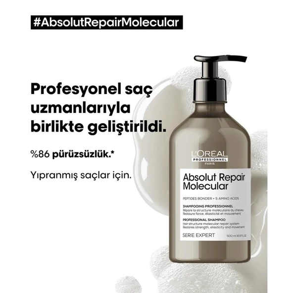 L'oreal Professionnel Serie Expert Absolut Repair Molecular Tüm Yıpranmış Saçlar İçin Şampuan 500ml - Resim 3