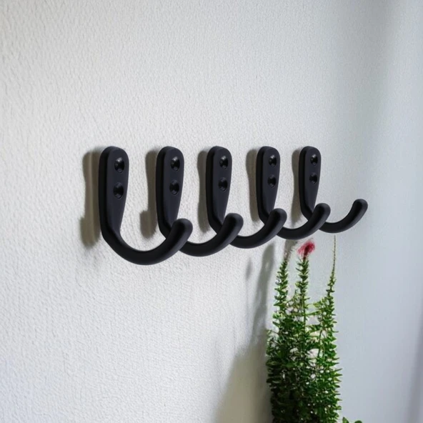 Azra Çanta Elbise Askısı 5 Adet Siyah Duvar Vestiyer Banyo Kıyafet Asma Kulp Dolap Askılık Askılığı - 7