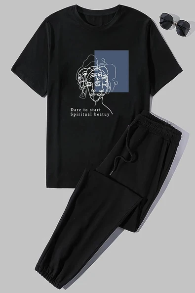 Unisex Minimal line drawing Baskılı 2'li Eşofman Takımı