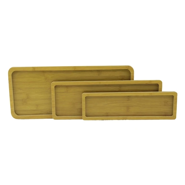 DİKDÖRTGEN - DÜZ KENAR - 3LÜ SET AHŞAP MDF SUNUM TEPSİ SETİ 10X33.5-14X39.5-19.5X45CM (4172)