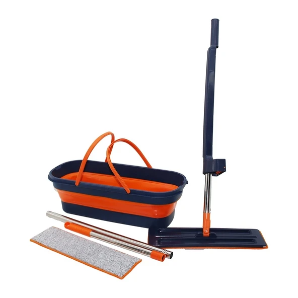 KENDİNDEN SIKMALI KATLANIR- TEKERLİ KOVALI MOP SETİ YEDEK BEZLİ360° BAŞLIK=11.5X41CM- SAP:130CM (4172)
