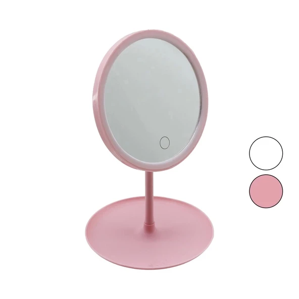 YUVARLAK 7 İNÇ LEDLİ - USB ŞARJLI MAKYAJ AYNASI 90°TAKILIK SEPETLİ AYAK RENKLİ PLS 17.5CM (4172)