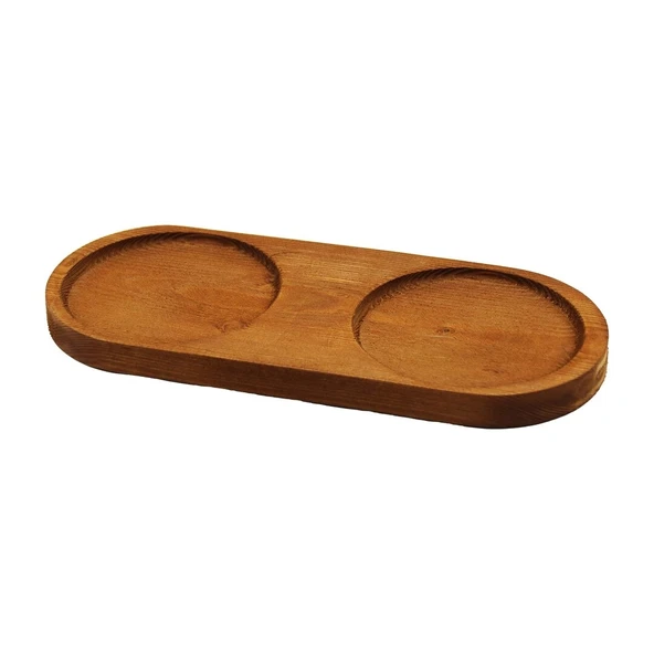 2 BÖLMELİ - OVAL   KOYU RENK=KAHVERENGİ  AHŞAP YAĞDANLIK ALTLIK  27X12.5CM (4172)