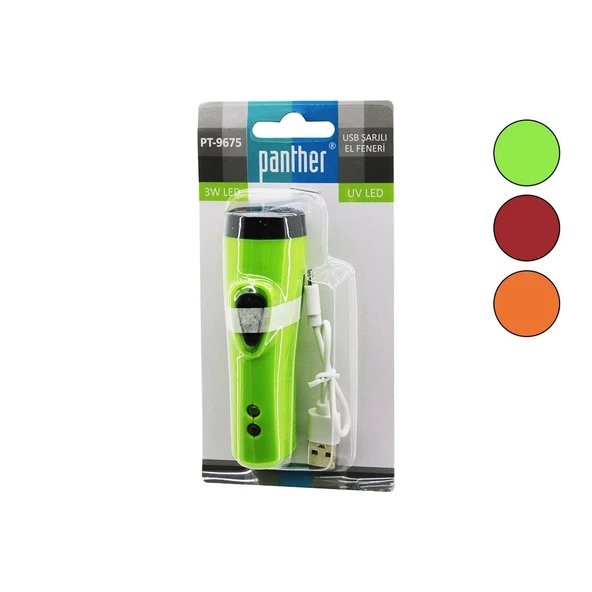 2IN1   3W LED - UV LED   USB ŞARJLI   MİNİ  EL FENERİ  MAX: 350 LUMEN PT-9675 (4172)