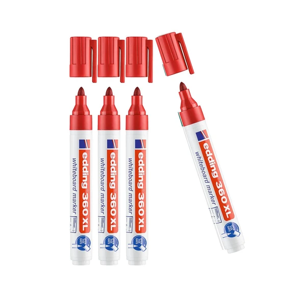 Edding 360 XL Doldurulabilir Beyaz Yazı Tahtası Kalemi Kırmızı 4 Lü Set