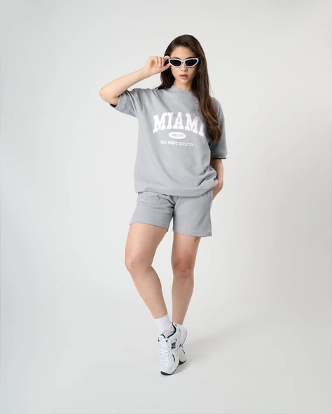 Pamuklu Miami Baskılı Oversize T-shirt