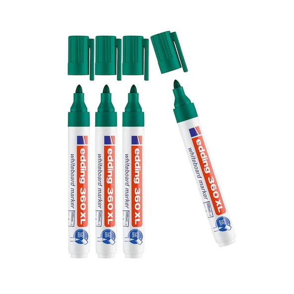 Edding 360 XL Doldurulabilir Beyaz Yazı Tahtası Kalemi Yeşil 4 Lü Set