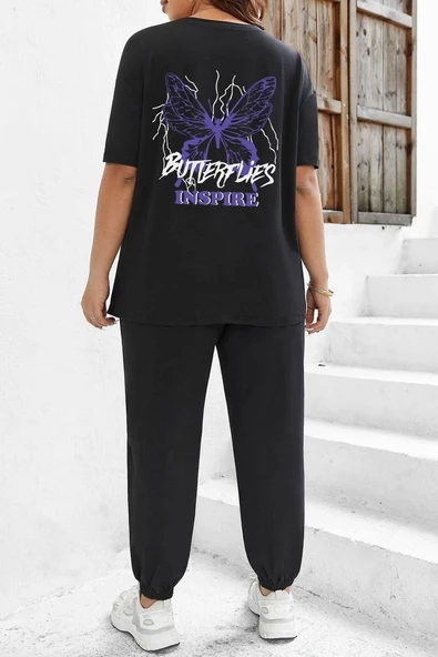 Unisex Butterfly & Letter Graphic Baskılı 2'li Eşofman Takımı ürün görseli