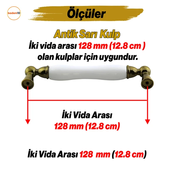 Domaniç Porselen Antik Sarı Kulp 128 mm Mobilya Çekmece Mutfak Dolabı Dolap Kapak Kulplar Kulb Kulpu - 2