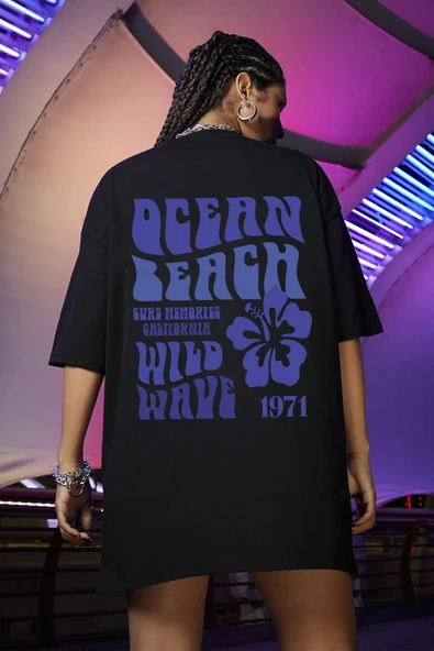 Pamuklu Ocean Baskılı Oversize T-shirt