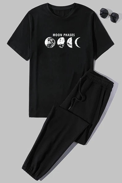 Unisex Moon Phases Baskılı 2'li Eşofman Takımı