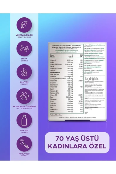 Wellwoman Demir, Biotin,Çinko,B Complex, D Vitamini İçeren 70 Yaş Üzeri Kadın Sağlığı Vitamini  30 Tablet - Resim 2