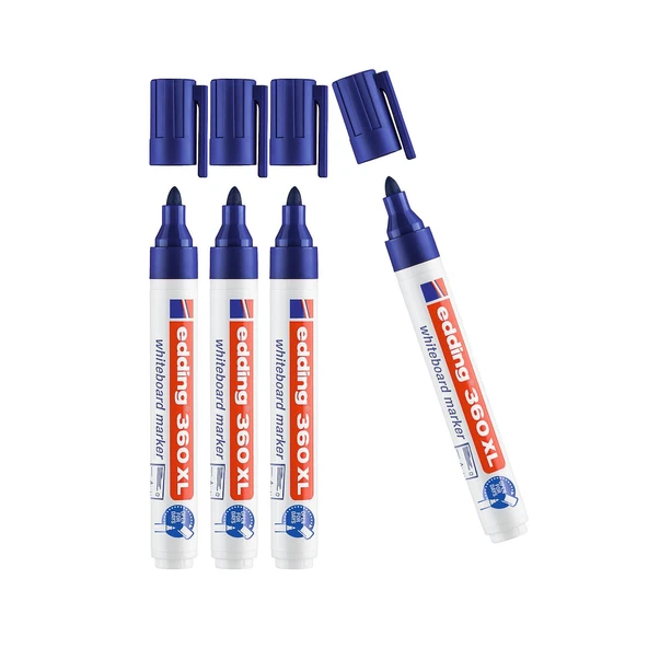 Edding 360 XL Doldurulabilir Beyaz Yazı Tahtası Kalemi Mavi 4 Lü Set