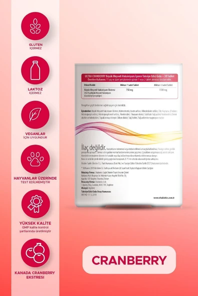 Vitabiotics Ultra Cranberry Büyük Meyveli Vaksiniyum İçeren Takviye Edici Gıda 30 Tablet - 2