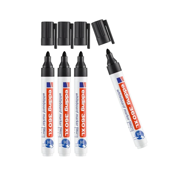 Edding 360 XL Doldurulabilir Beyaz Yazı Tahtası Kalemi Siyah 4 Lü Set