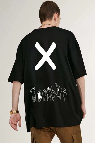 Unisex Design X Imza Baskılı T-shirt - Resim 4