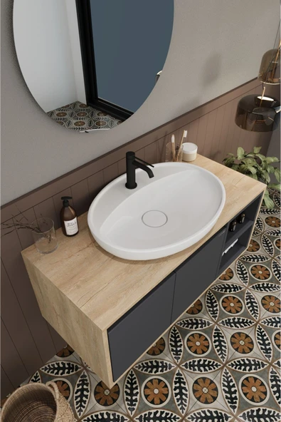 BALNEOM Gül 90 Cm %100 Mdf Lavabolu Banyo Dolabı Ayna Alt Dolap Lavabo Boy Dolabı - 4