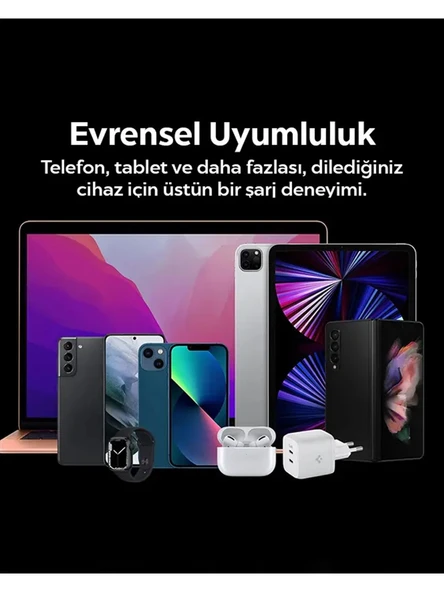 Spigen 45W USB-C 2 Port Mini Hızlı Şarj Aleti Samsung PPS 2.0 / Isı Düşürücü GaN Destekli Akım Korumalı Güç Adaptörü iPhone & Android & iPad & MacBook Type-C - ACH03717 - 3