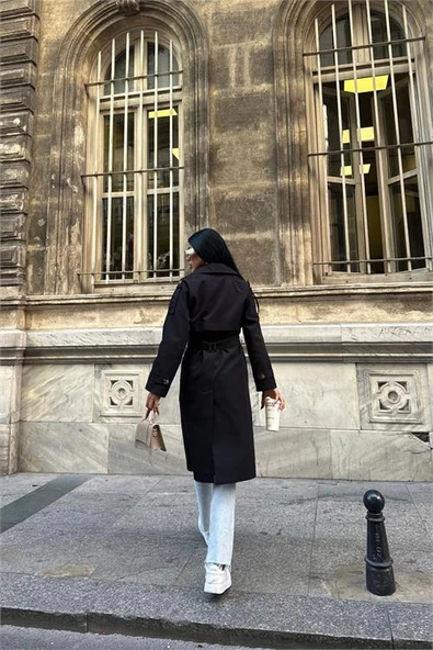 Dipmoda kadın siyah zra mevsimlik trençkot DPMYLK20 - 5