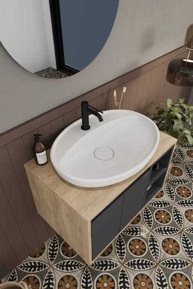 BALNEOM Gül 70 Cm %100 Mdf Lavabolu Banyo Dolabı Ayna Alt Dolap Lavabo - 4
